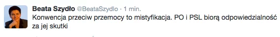 Przyszła premier rok temu krytykowała przyjęcie ustawy o ratyfikacji konwencji.