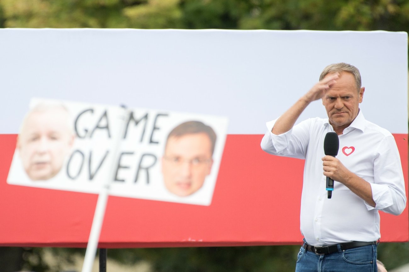 Donald Tusk na wiecu wyborczym Koalicji Obywatelskiej.