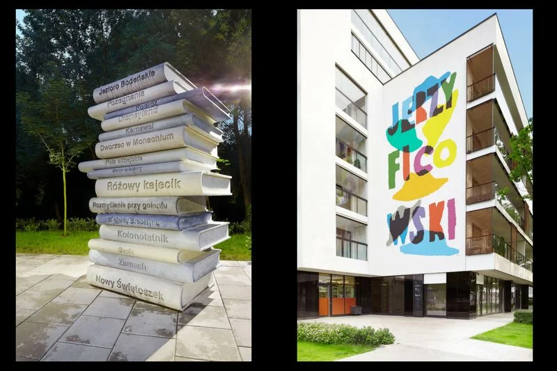 Jedna z instalacji i przykładowy mural na osiedlu Artystyczny Żoliborz