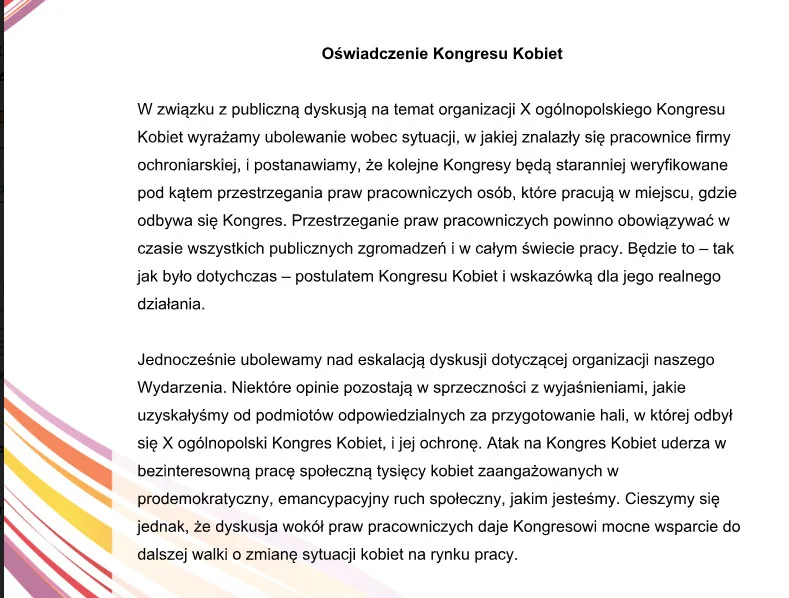 Fragment oświadczenia.