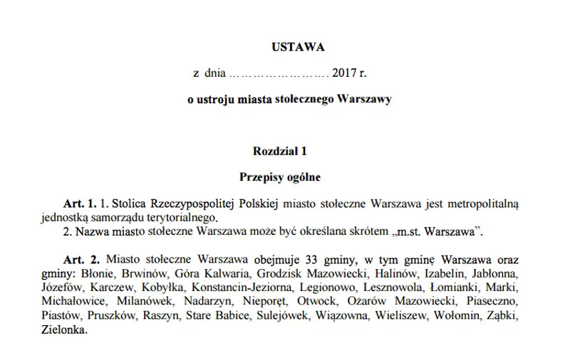 Tak zaczyna się liczący 34 strony projekt ustawy o ustroju miasta stołecznego Warszawy.