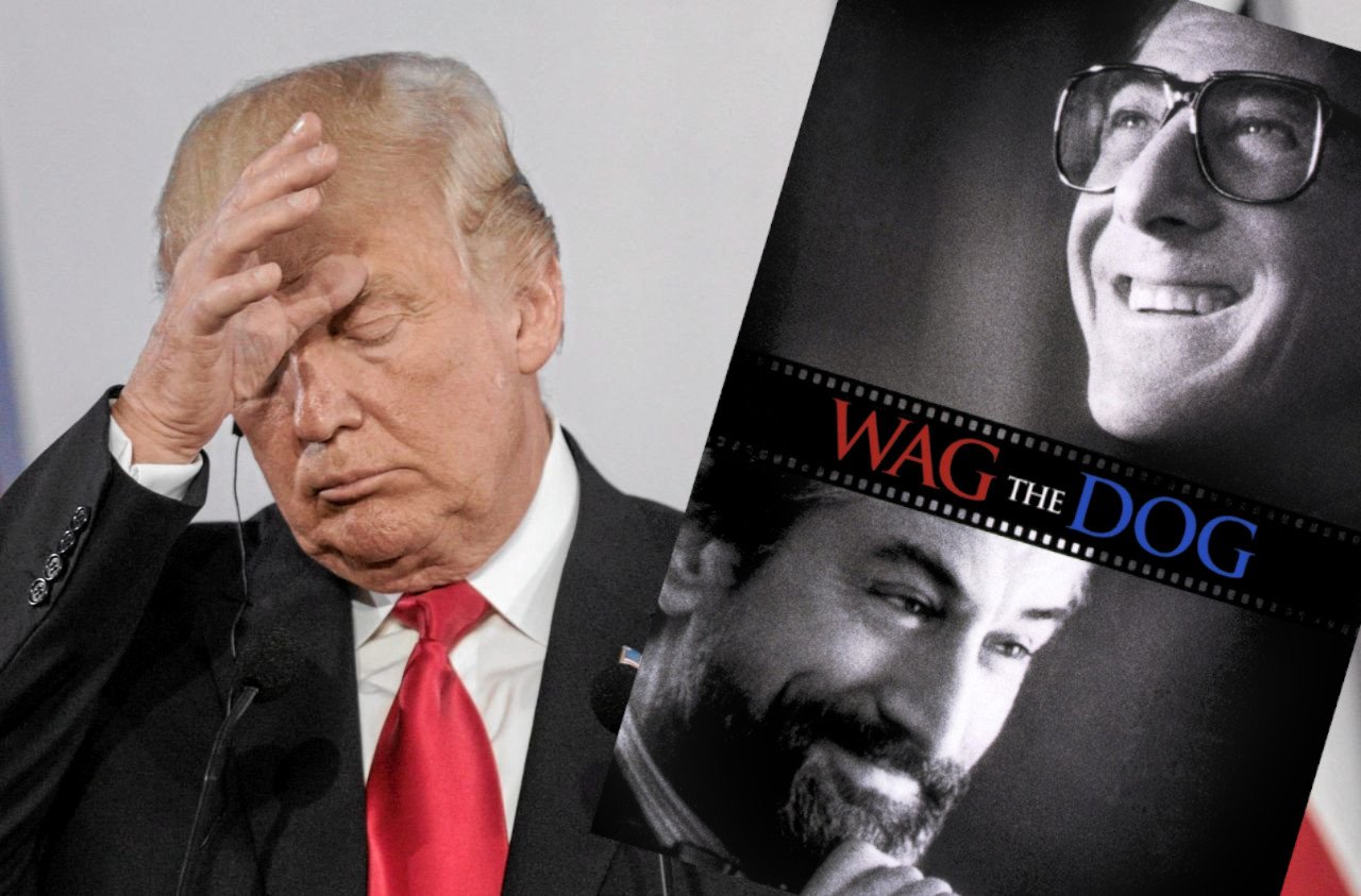 1997: Komediodramat "Fakty i akty" opowiada o prezydencie, który chce użyć wojny do poprawy notowań wyborczych. 2020: Donald Trump w roku wyborczym pcha kraj ku wojnie z Iranem.
