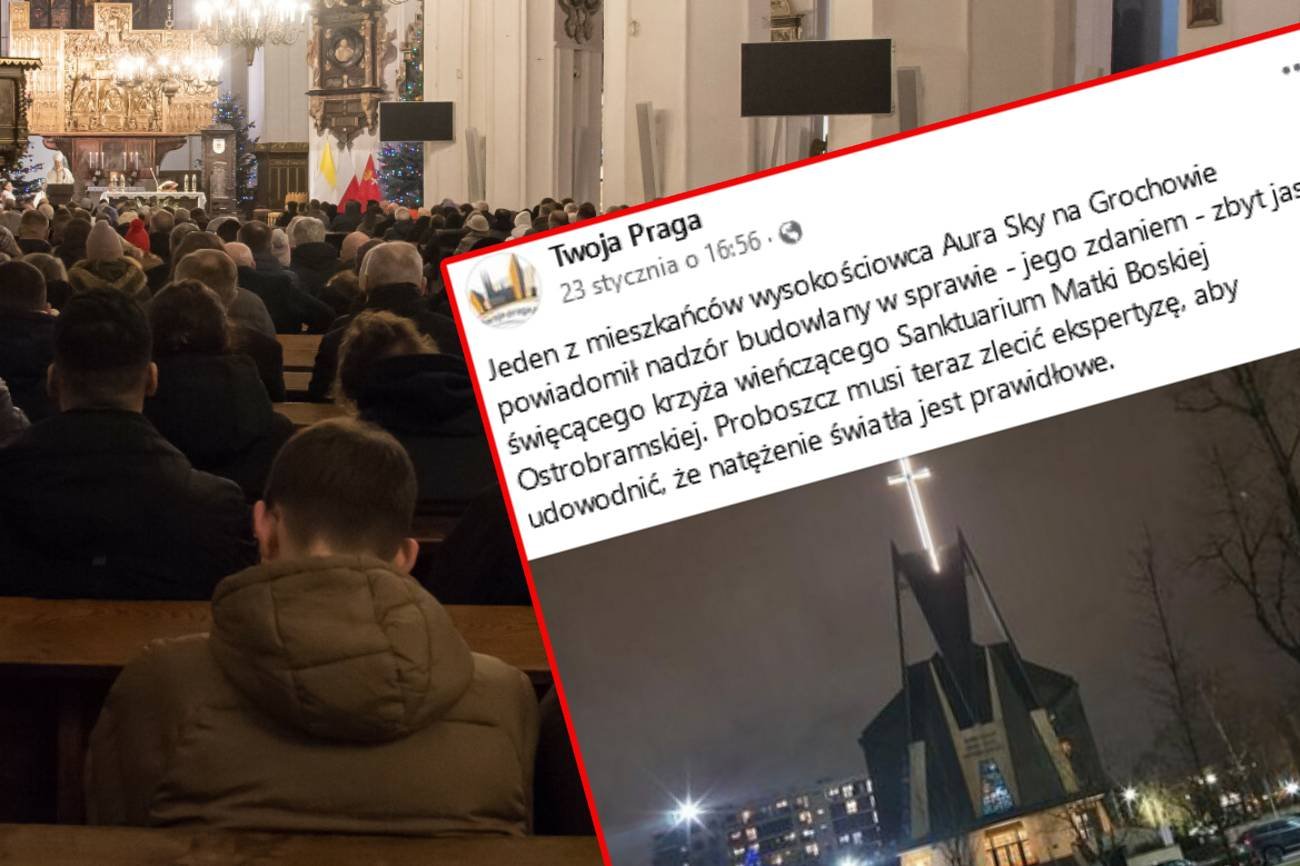 Warszawa: Świecący krzyż kościelny wywołał protest. Tak odpowiedział ksiądz