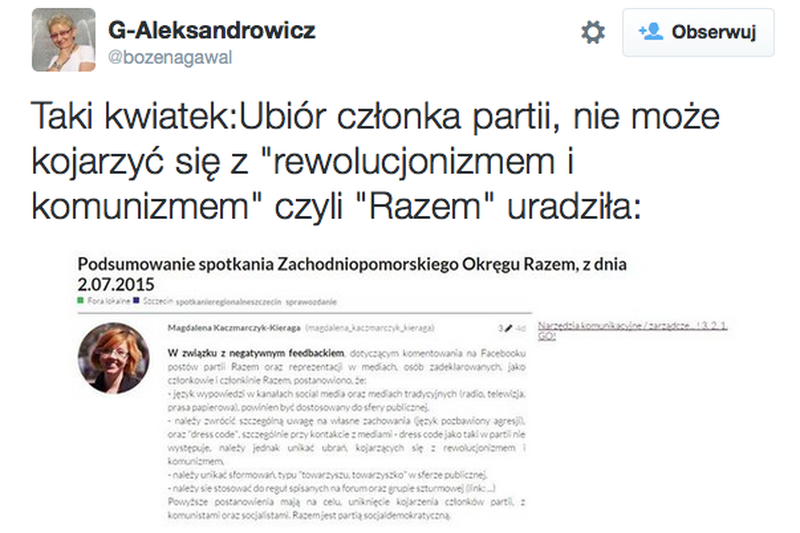 Po Twitterze krąży zdjęcie przedstawiające instrukcję dla członków partii Razem