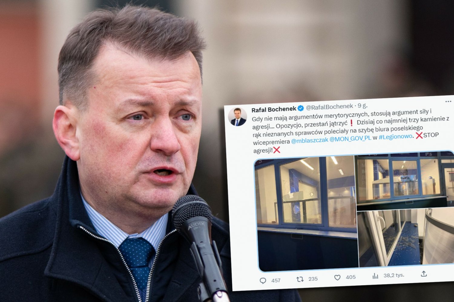 W biurze Mariusza Błaszczaka wybito szybę