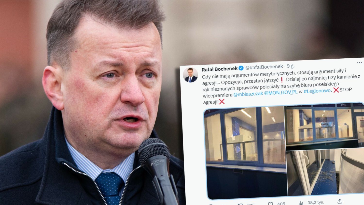 W biurze Mariusza Błaszczaka wybito szybę