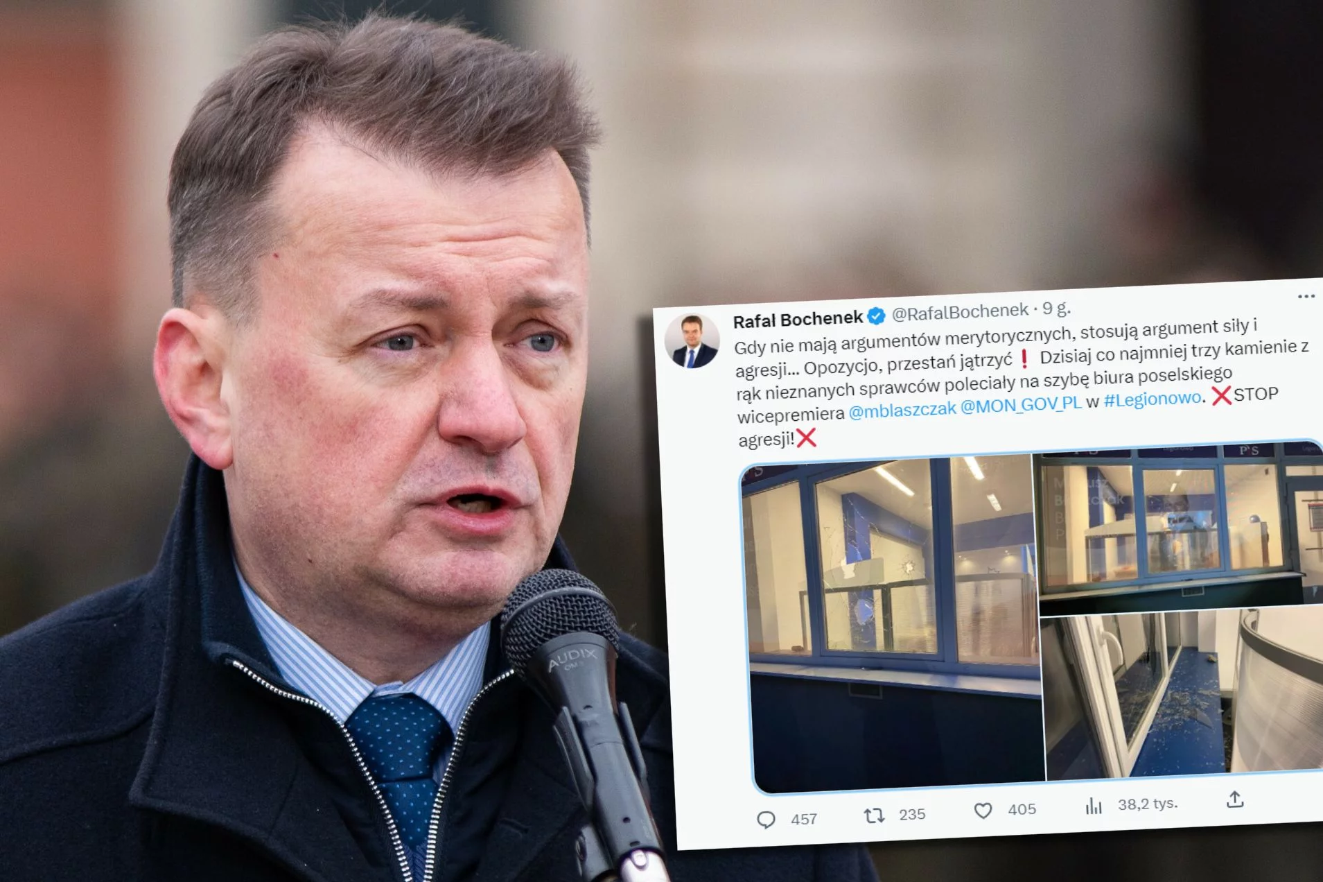 W biurze Mariusza Błaszczaka wybito szybę