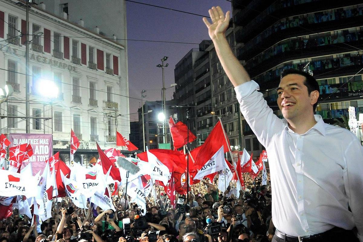 Alexis Tsipras podczas wiecu politycznego
