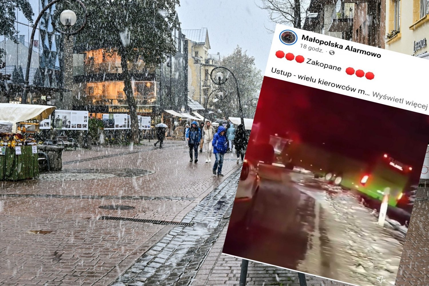 Atak zimy na Podhalu. Fatalna sytuacja w Zakopanem, zawisł autobus.