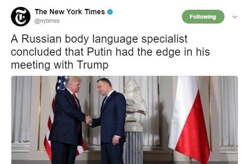 "The New York Times" zaliczył sporą wpadkę. Prezydenta Andrzeja Dudę przedstawiono jako... Władimira Putina.