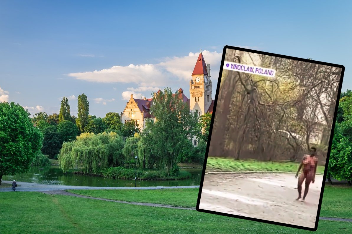 Naga, czarnoskóra kobieta biegała we Wrocławiu po parku. Jest nagranie