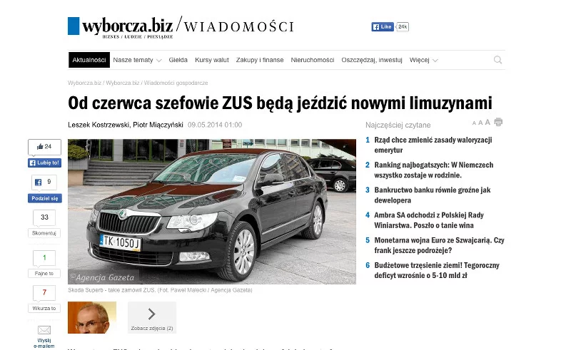 Każdy zakup nowych aut do ZUS jest szeroko komentowany. Najczęściej używa się jednak słowa "limuzyny"