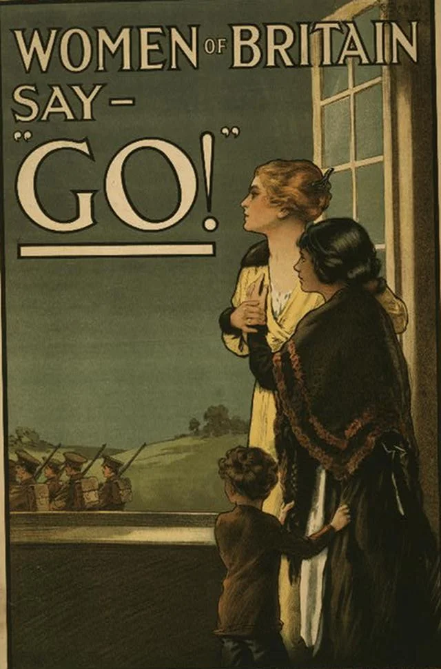 Rok 1915. Brytyjskie kobiety namawiają mężczyzn do pójścia na wojnę