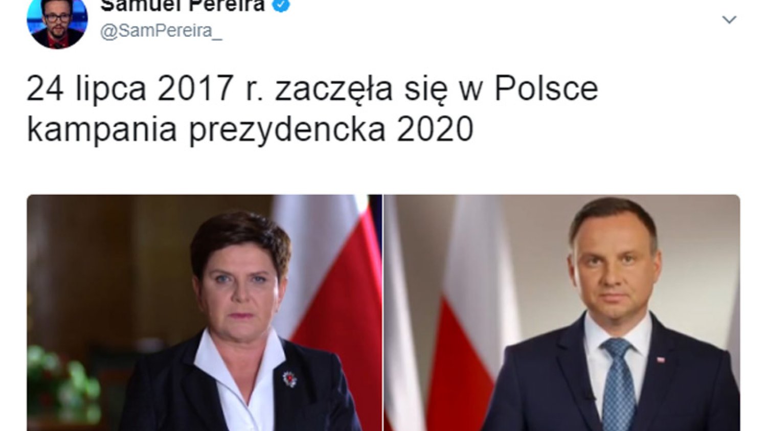 Wywodzący się z twardego elektoratu PiS Samuel Pereira z TVP Info twierdzi, że zaczęła się kampania wyborcza przed wyborami prezydenckimi. I sugeruje, że to Beata Szydło ma rzucić wyzwanie Andrzejowi Dudzie.
