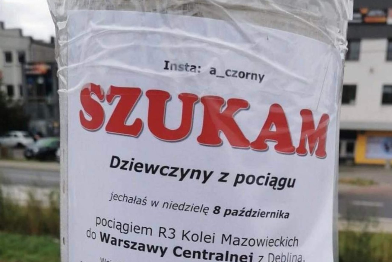 Pod Warszawą pojawił się plakat: "Szukam dziewczyny z pociągu". Pod Warszawą pojawił się plakat: "Szukam dziewczyny z pociągu".