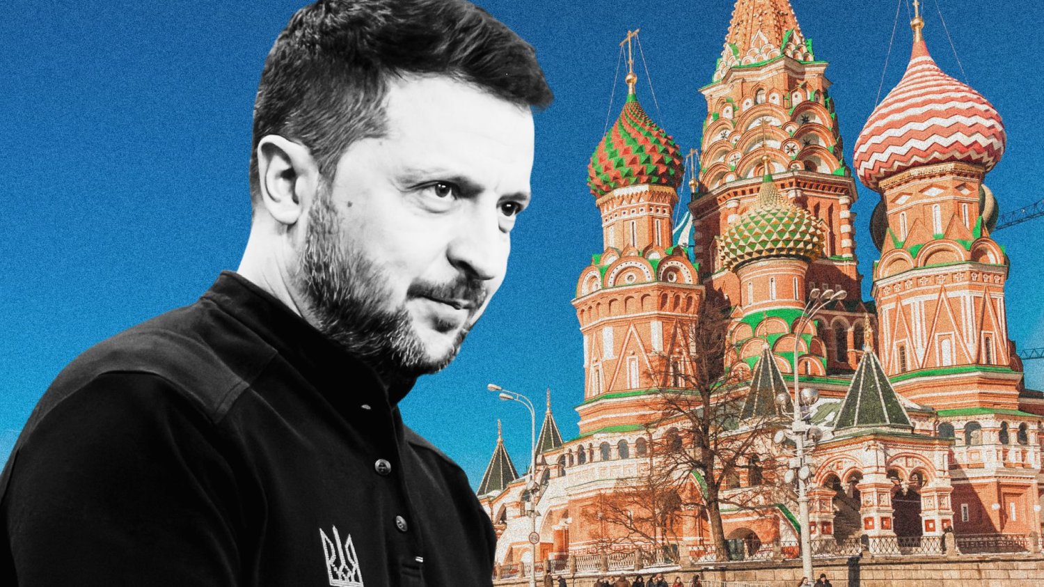 Wołydymyr Zełeński o Paradzie Zwycięstwa w Moskwie Wołodymyr Zełeński i Plac Cserwony (kolaż)