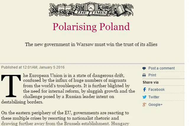 Artykuł na "The Times" broni Polski rząd.