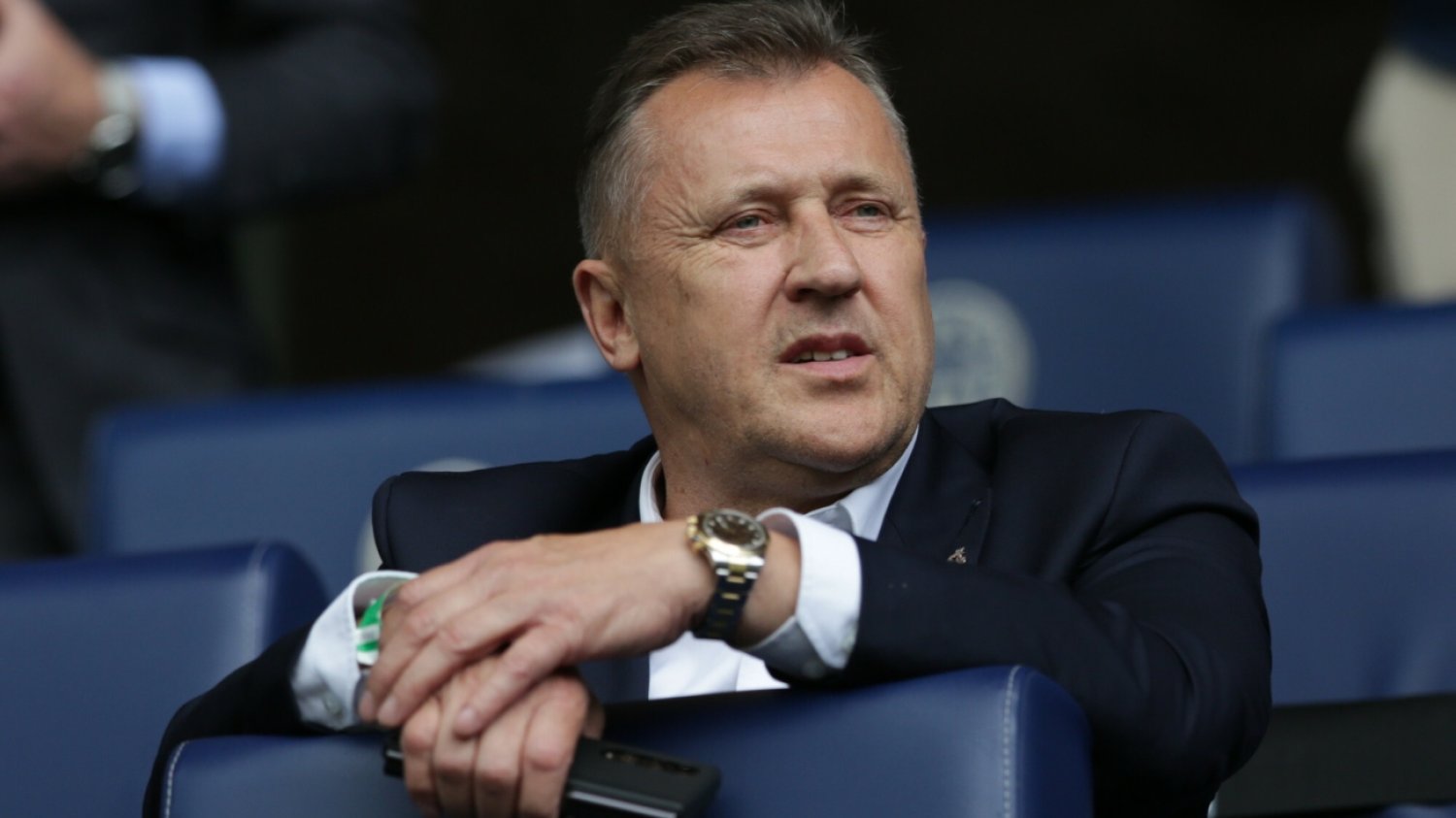 Cezary Kulesza na trybunach stadionu. Cezary Kulesza na trybunach stadionu.