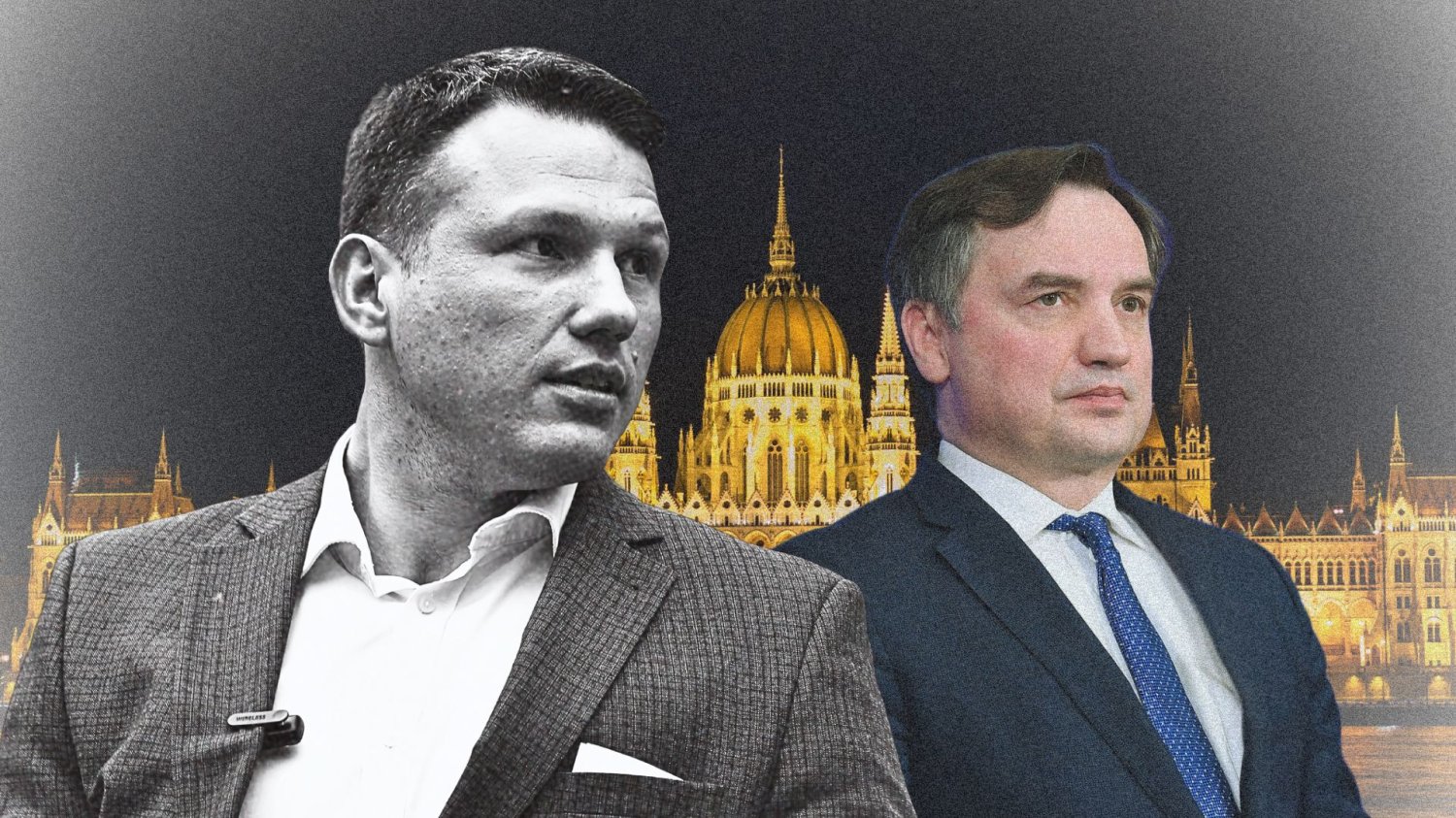Mentzen ma pewną radę dla Ziobry, który uciekł na Węgry. Sławomir Mentzen, za nim Zbigniew Ziobro. W tle stolica Węgier, Budapeszt