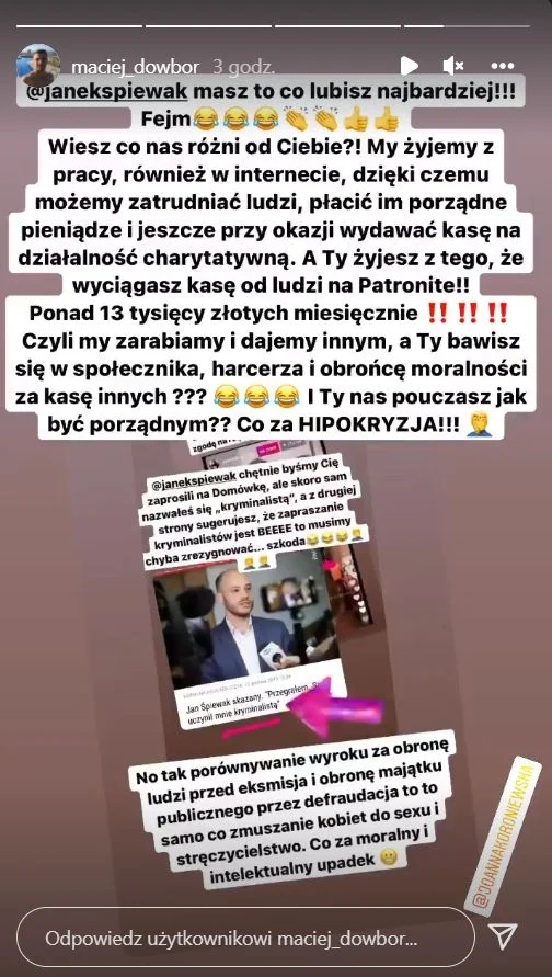Dowbor odpowiada Śpiewakowi.