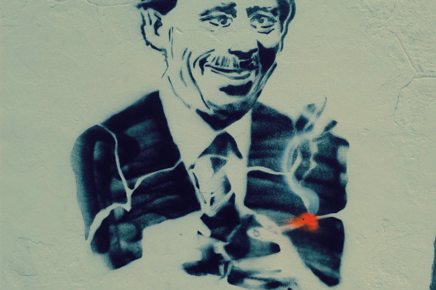 Portret prezydenta Havla na praskiej Kampie, z nieodłącznym papierosem.