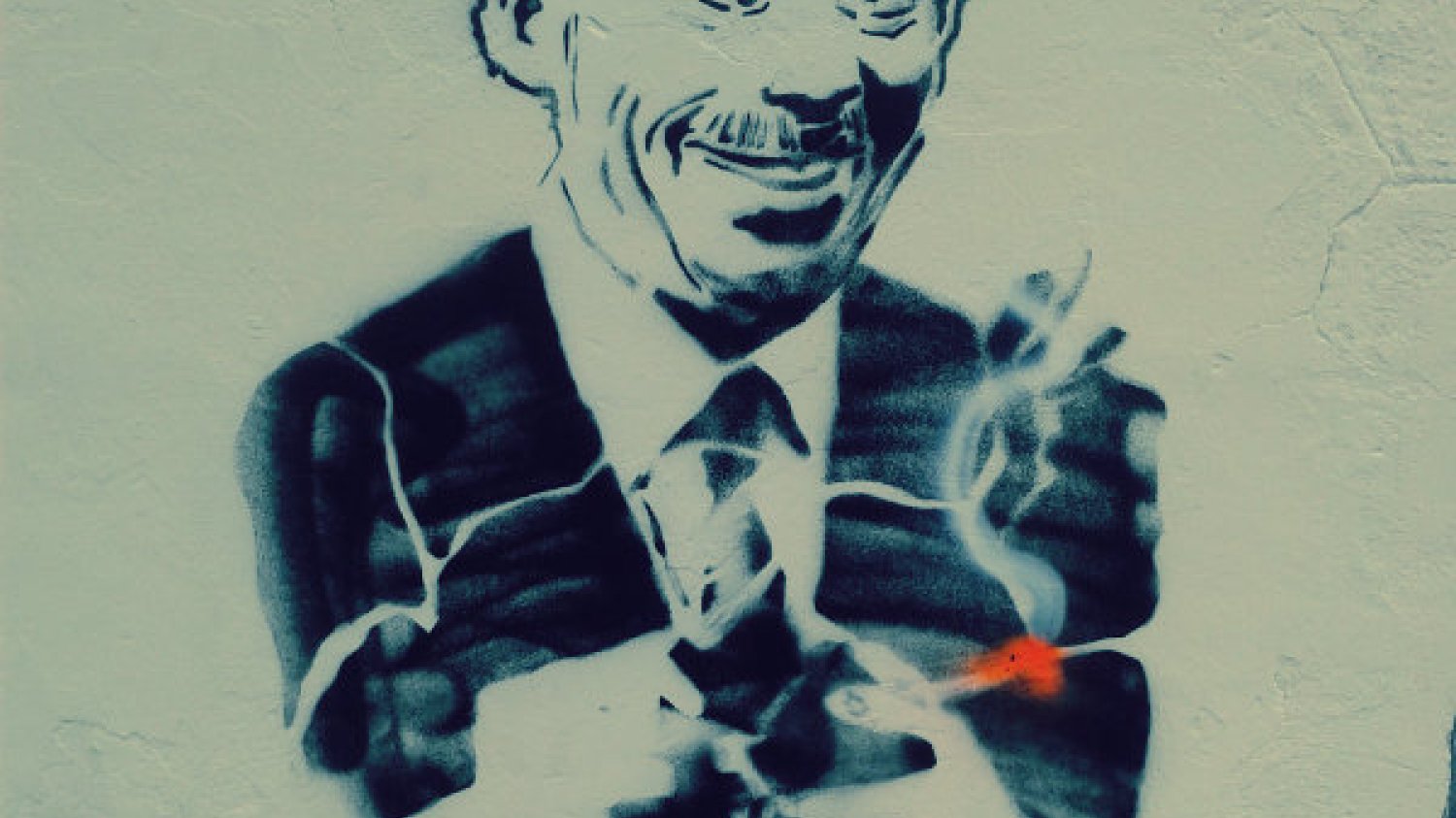 Portret prezydenta Havla na praskiej Kampie, z nieodłącznym papierosem.