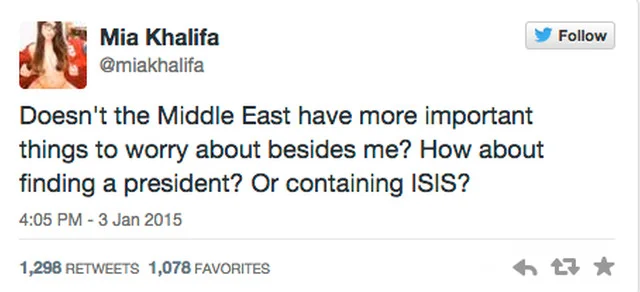 Czy Bliski Wschód nie ma większych problemów niż ja? Na przykład powstrzymanie ISIS? – pyta Khalifa.