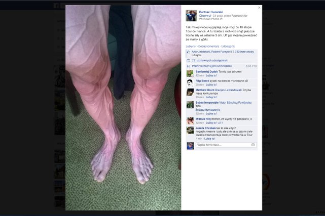 Kolarz Bartosz Huzarski wrzucił szokujące zdjęcie na Facebooka.