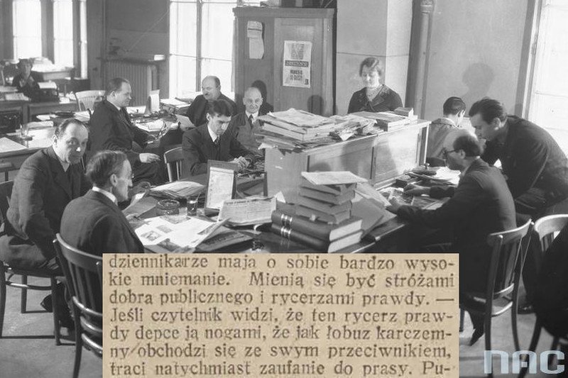 Pracownicy krakowskiej redakcji "Światowida", 1934 rok. Niżej - urywek z "Łódzkiego Echa Wieczornego" (6 VII 1925).