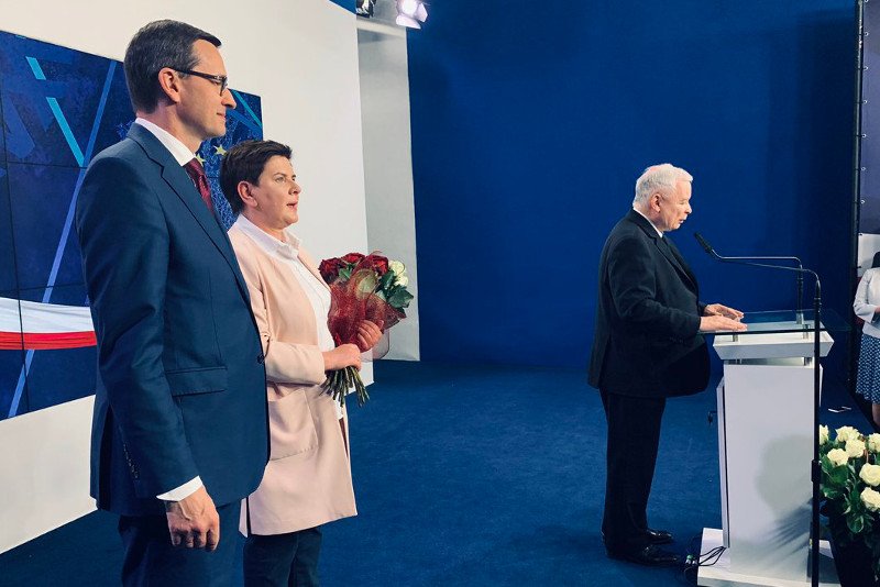Jarosław Kaczyński, prezes PiS, po zwycięstwie w wyborach do PE
