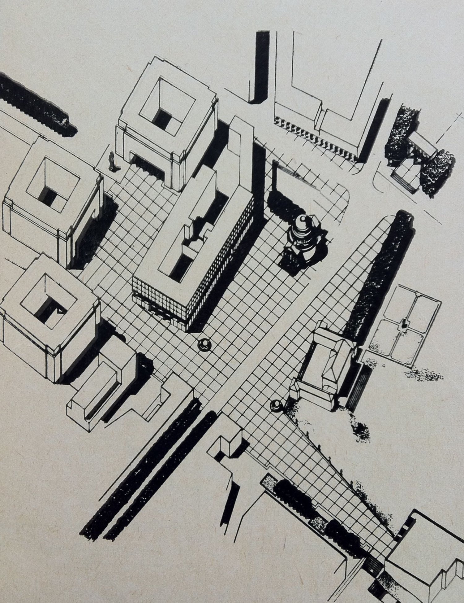 Plac Trzech Krzyży, 1949 rok. (Źródło ilustracji: Architektura Polska 1950 – 1951, Warszawa 1953, Państwowe Wydawnictwo Techniczne)