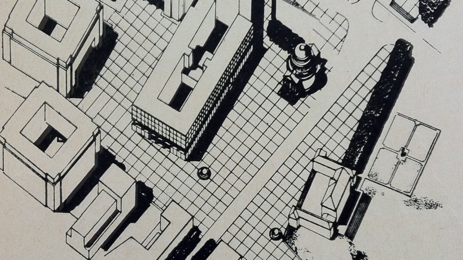 Plac Trzech Krzyży, 1949 rok. (Źródło ilustracji: Architektura Polska 1950 – 1951, Warszawa 1953, Państwowe Wydawnictwo Techniczne)