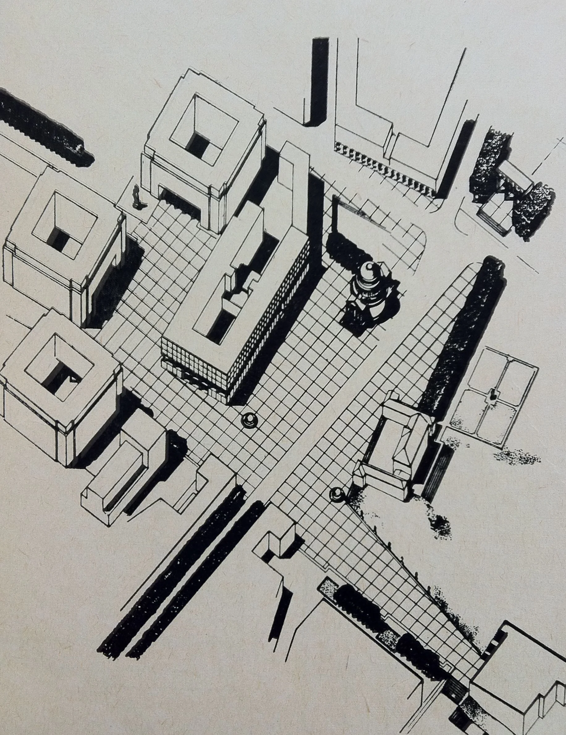 Plac Trzech Krzyży, 1949 rok. (Źródło ilustracji: Architektura Polska 1950 – 1951, Warszawa 1953, Państwowe Wydawnictwo Techniczne)