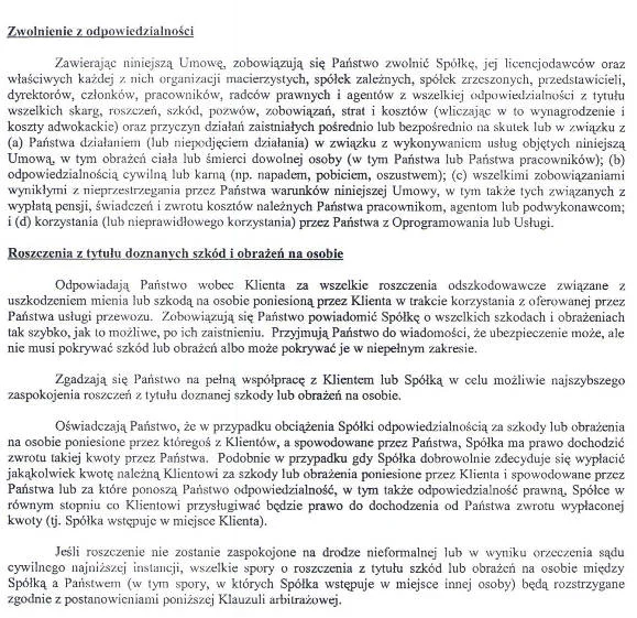 Fragment umowy Kierowca-Spółka w Uberze