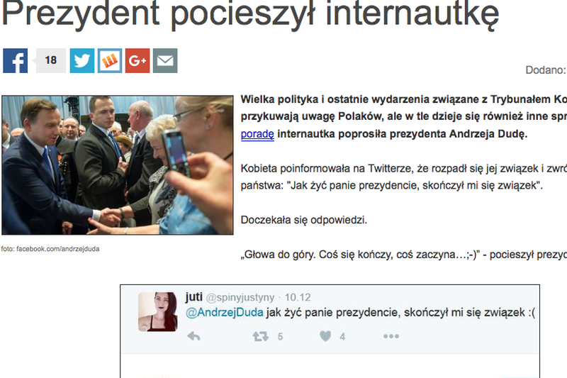 Prawicowy serwis napisał o błahym wpisie Andrzeja Dudy na Twitterze
