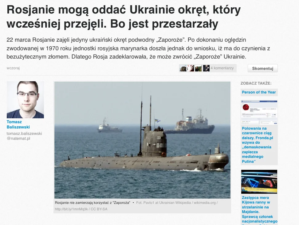 Jak znajdziecie artykuł Tomasza Baliszewskiego o tym, że Rosjanie oddali Ukrainie okręt, to uwierzcie, że to nie jest prima aprilis