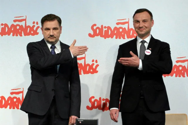 Andrzej Duda z liderem "Solidarności" Piotrem Dudą.