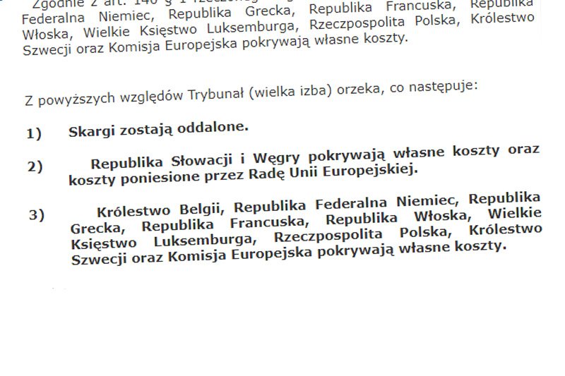 Węgry i Słowacja poniosły przed TSUE klęskę w walce przeciwko mechanizmowi relokacji migrantów. Po przegranej stronie znalazła się też wspierająca te państwa Polska.