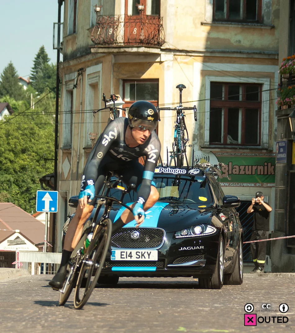 Bradley Wiggins na trasie jazdy na czas w Wieliczce