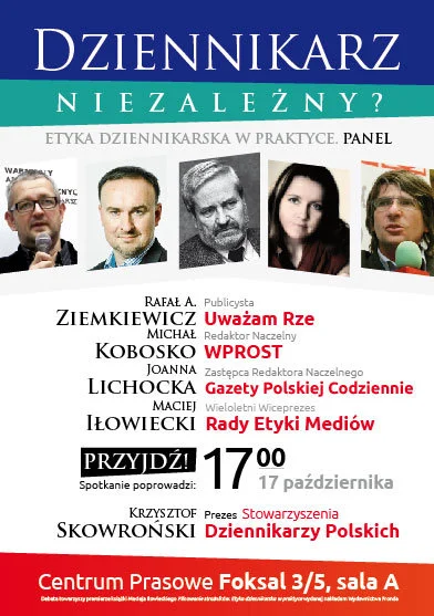 Na pierwszy rzut oka ciężko zorientować się, że spotkaniu będzie towarzyszyć premiera książki. Po dokładnym przyjrzeniu widać, że na dole plakatu małym druczkiem jest podana ta informacja.