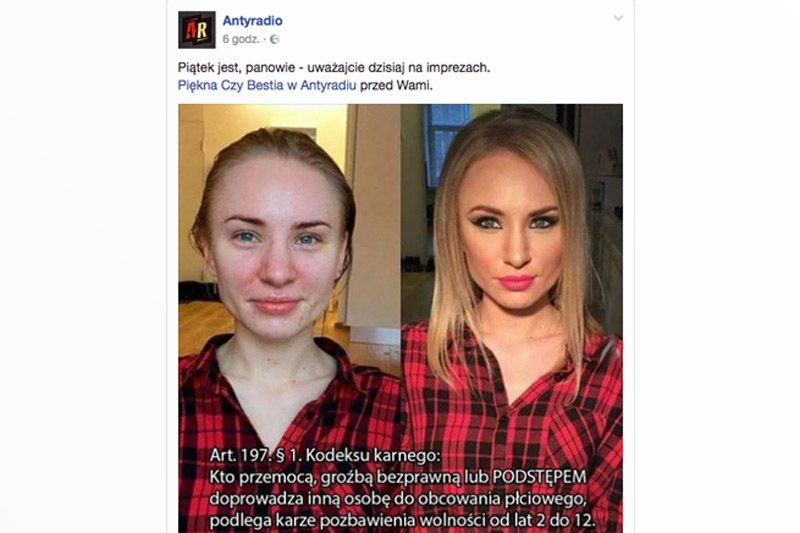 Antyradio wywołało falę oburzenia wśród swoich fanów po tym, gdy seksistowski żart dotyczący makijażu przepleciono z kpieniem z... gwałtów.