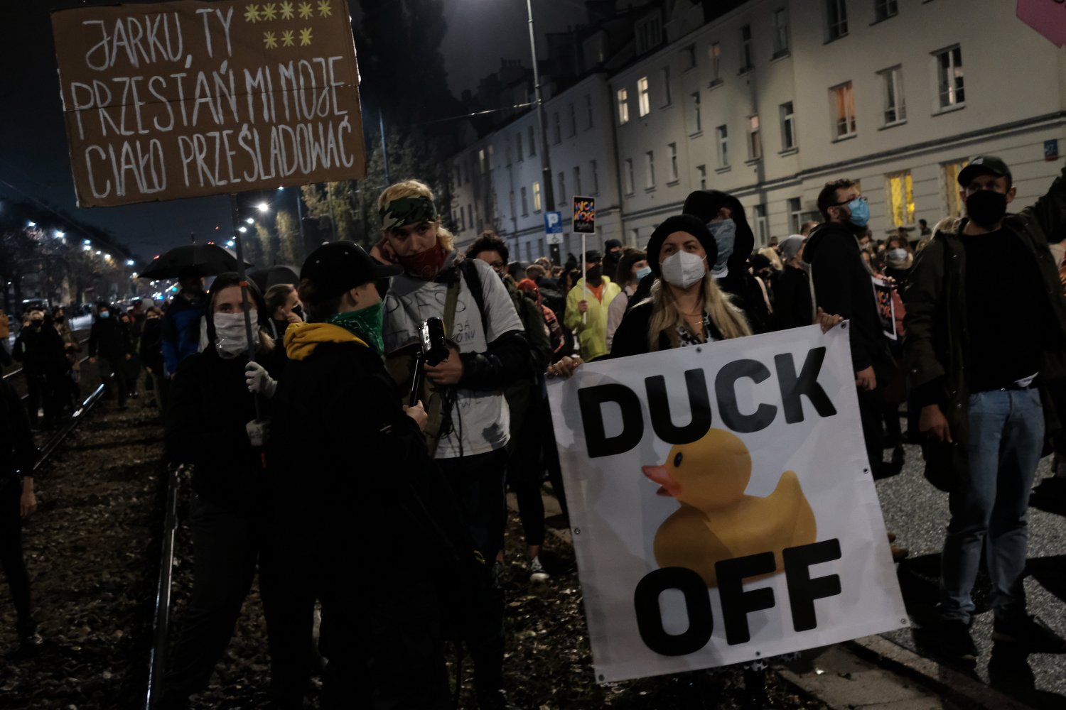 Kolejny dzień protestów w okolicach domu Jarosława Kaczyńskiego na Żoliborzu w Warszawie.