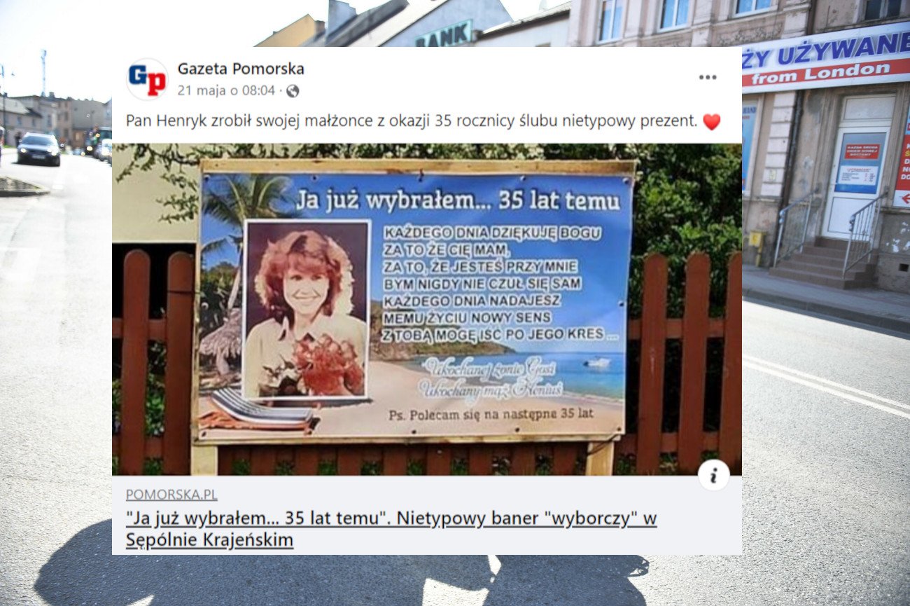 Mąż wywiesił swojej żonie uroczy plakat w Sępólnie Krajeńskim
