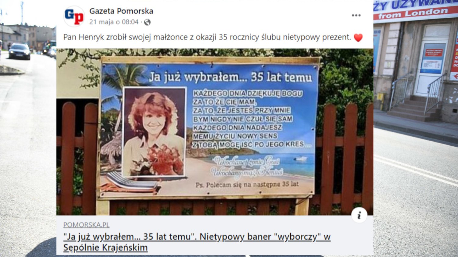 Mąż wywiesił swojej żonie uroczy plakat w Sępólnie Krajeńskim