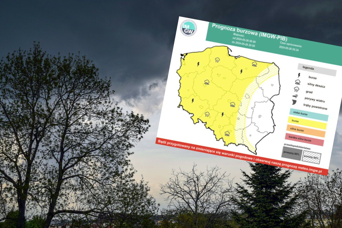 Burze w niedzielę (26.05). Znów będzie grzmieć w Polsce
