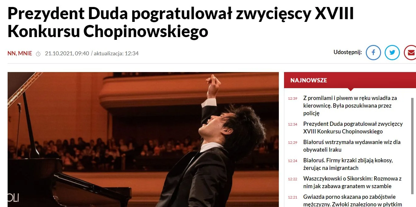 Informacje o XVIII Konkursie Chopinowskim w TVP Info.