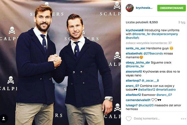 |Krychowiak został modelem eleganckich ubrań firmy Scalpers, dedykowanych specjalnie zawodnikom Sewilli.
