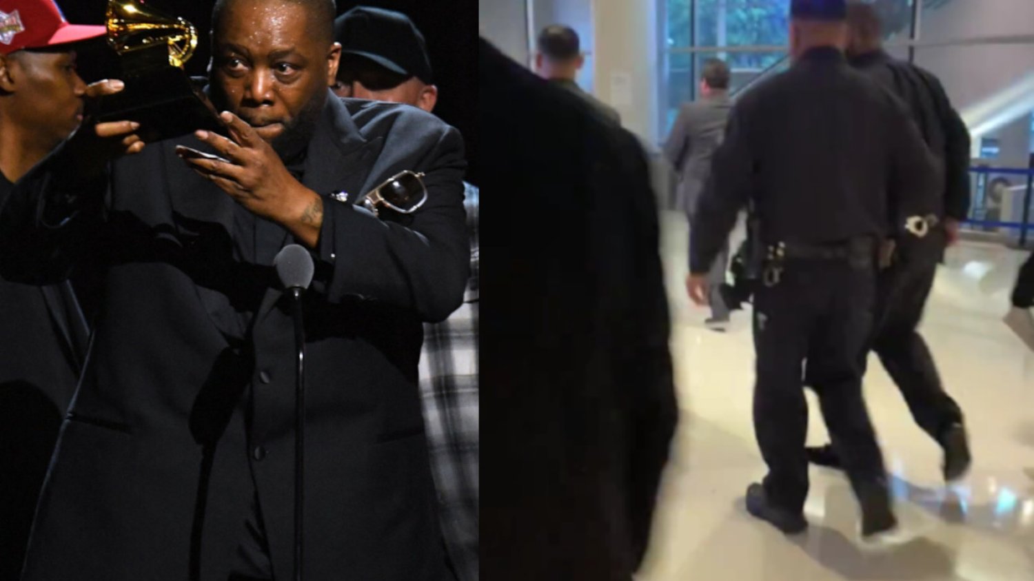 Killer Mike wyprowadzany w kajdanach z Grammy.
