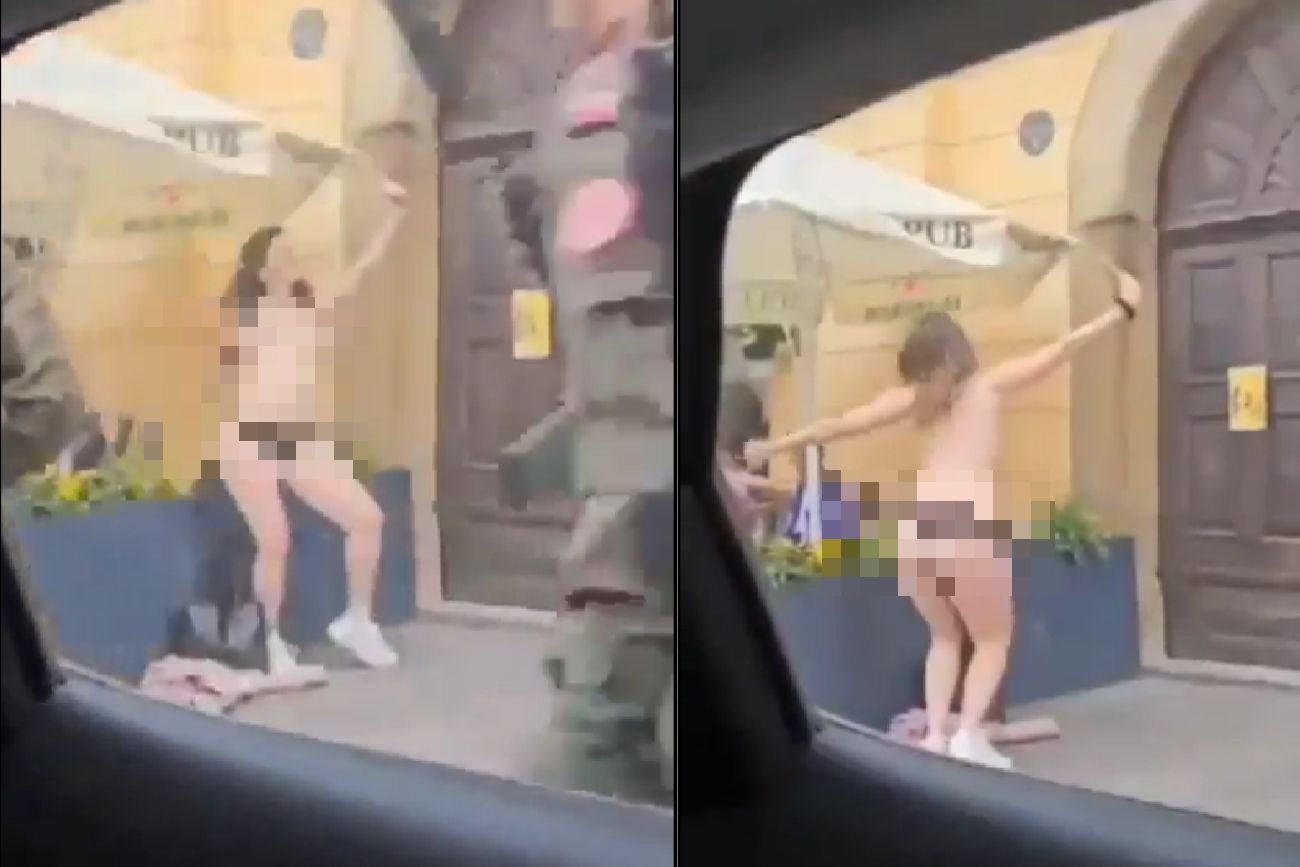 Podczas próby przed wojskową defiladą w Krakowie naga kobieta pokazywała swoje wdzięki