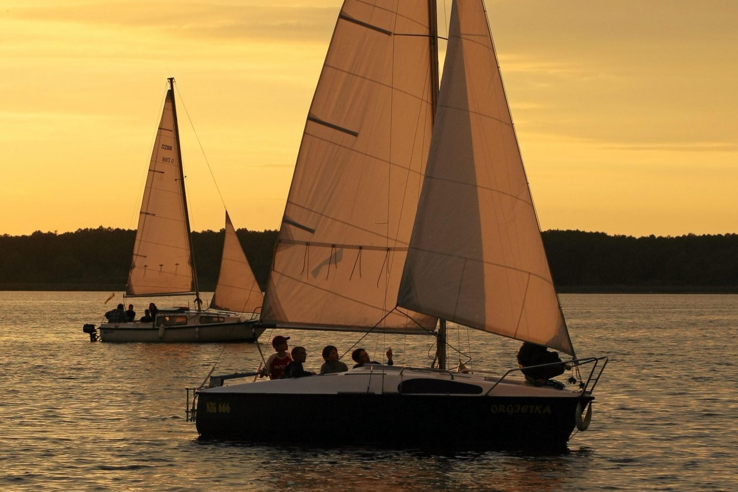 Żaglówki na jeziorze Roś.